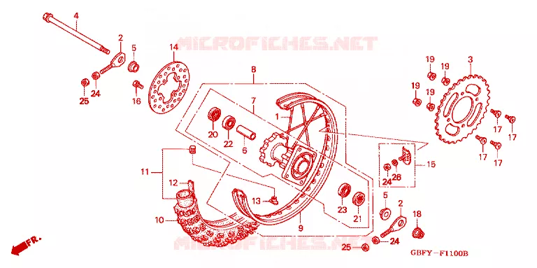 ROUE ARRIERE Honda MOTO 80 CR 2000  CR80RBY