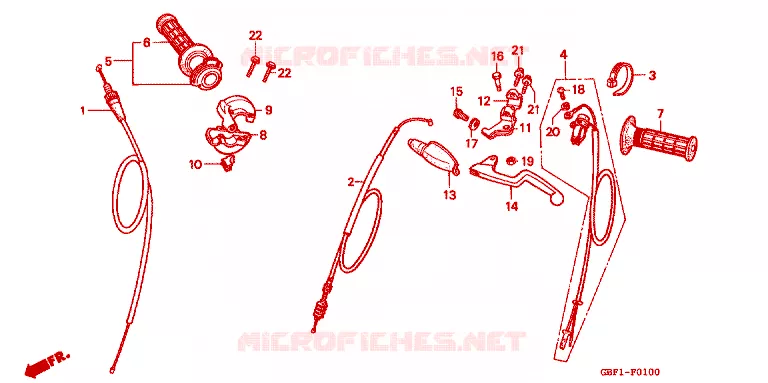 LEVIER DE GUIDON - CABLE - COMMODO Honda MOTO 80 CR 1997  CR80RV