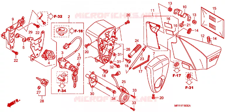 COUVERCLE LATERAL - OUTILS - CONTACTEUR A CLES Honda MOTO 1300 VT 2012  VT1300CXC