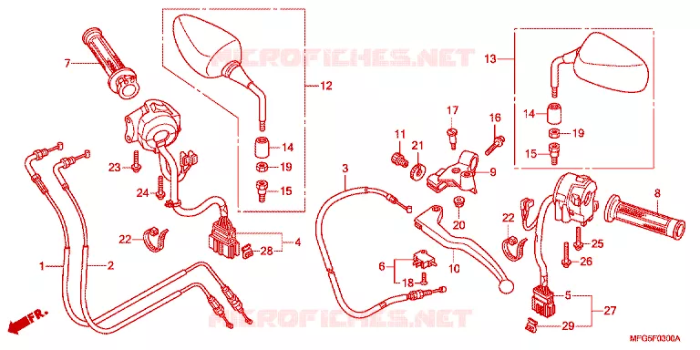 LEVIER DE GUIDON - CABLE - COMMODO Honda MOTO 600 HORNET 2010  CB600FA_BR