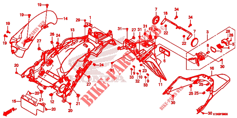 GARDE BOUE ARRIERE/FEU D'IMMATRICULATION pour Honda SH MODE 125 de 2024