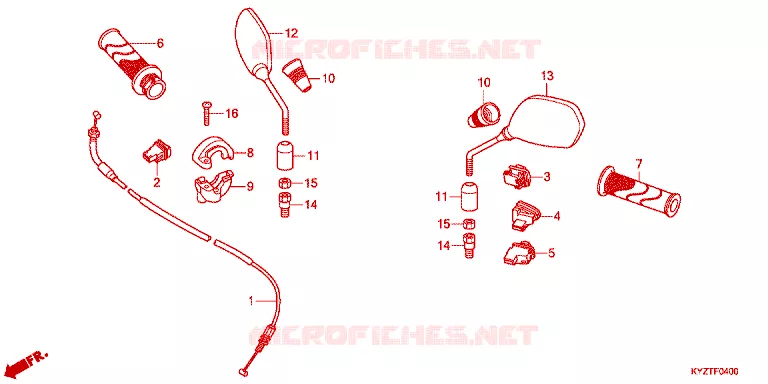 COMMODOS - POIGNEES - CABLES - MIROIR Honda MOTO 125 WAVE 2014  AFS125KSFE