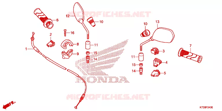 COMMODOS - POIGNEES - CABLES - MIROIR Honda MOTO 125 WAVE 2015  AFS125MSFG