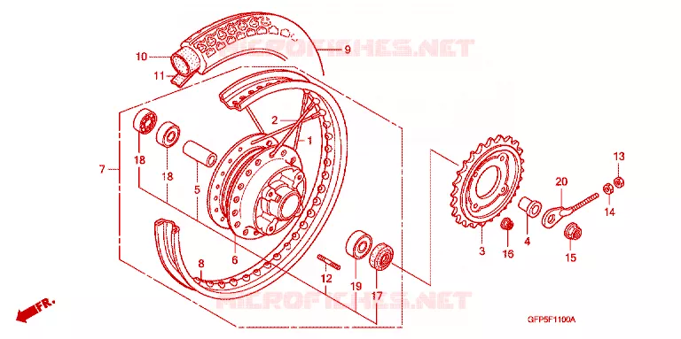 ROUE ARRIERE Honda MOTO 100 POP 2009  RF1009