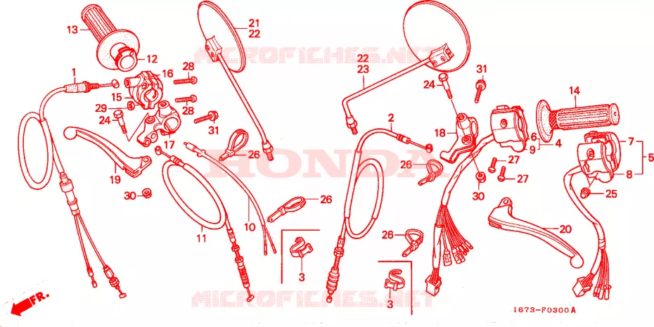 LEVIER DE GUIDON - CABLE - COMMODO Honda MOTO 50 MT 1992  MT50SL