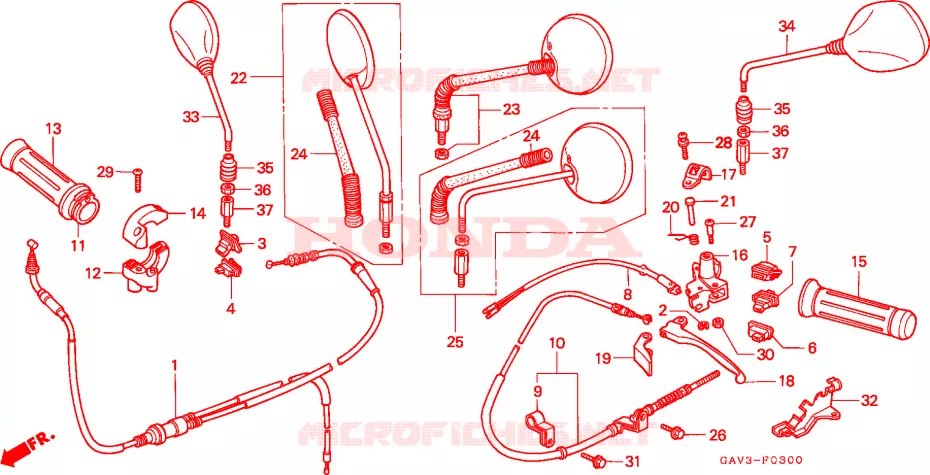 CABLES - COMMODOS - LEVIERS - POIGNEES Honda SCOOTER 50 BALI 1994  SJ50R