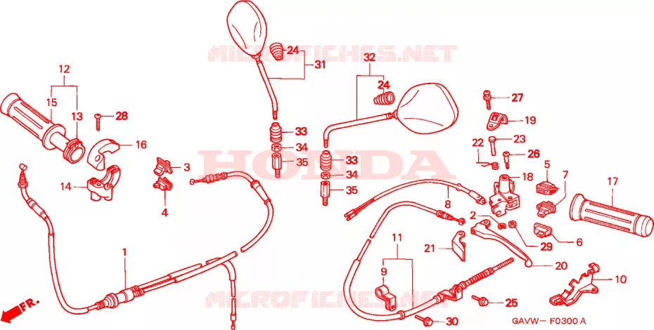 LEVIER DE GUIDON - CABLE - COMMODO Honda SCOOTER 50 BALI 1998  SJ50W