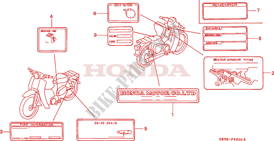 ETIQUETTE DE PRECAUTIONS pour Honda C 70 SQUIRE HEADLIGHT de 1994