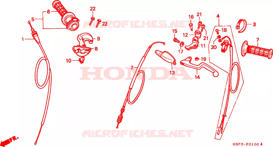 COMMODO - LEVIER - CABLE Honda MOTO 80 CR 1996  CR80RBT