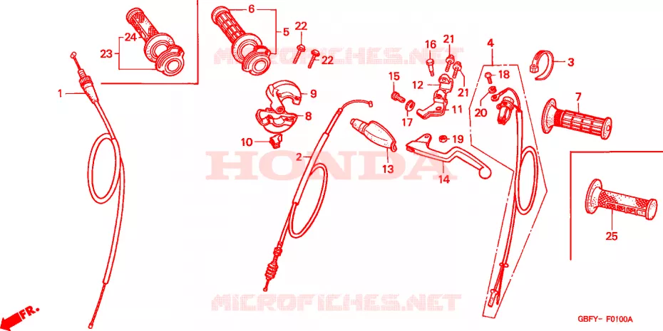 COMMODO - LEVIER - CABLE Honda MOTO 80 CR 2001  CR80R1