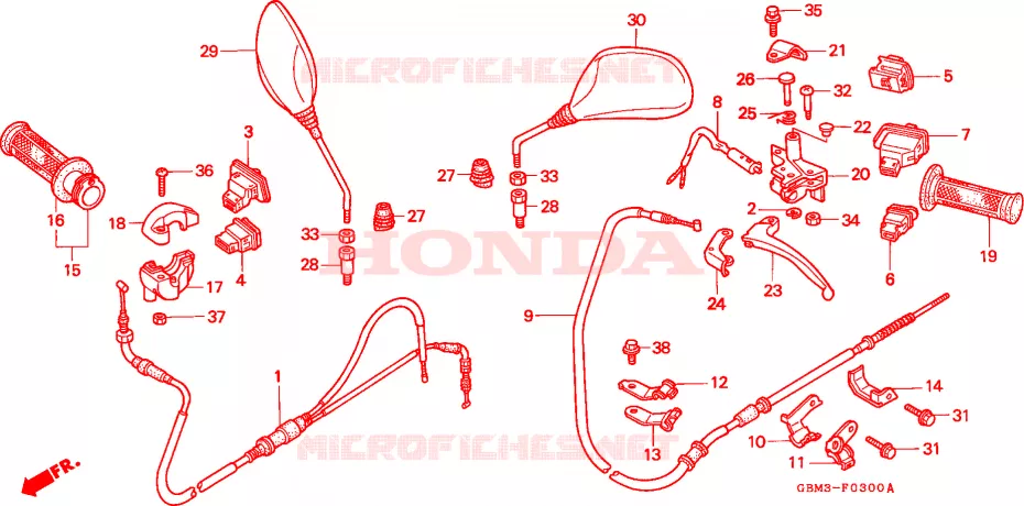 LEVIER DE GUIDON - CABLE - COMMODO Honda SCOOTER 50 SFX 1996  SFX50T