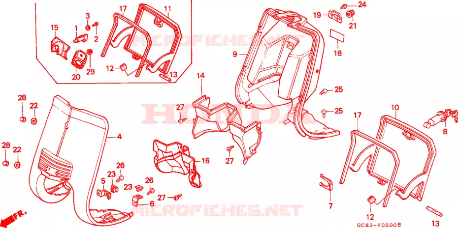 CARENAGE AVANT - PROTEGE JAMBES Honda SCOOTER 80 LEAD 1993  NH80MSP