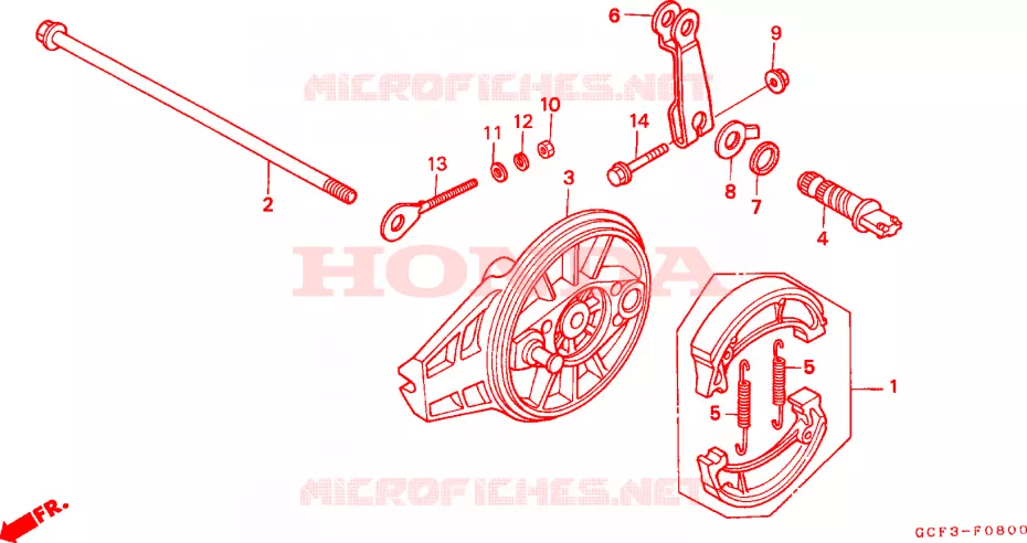 FLASQUE - MACHOIRES DE FREIN ARRIERE Honda MOTO 70 XR 2000  XR70RY