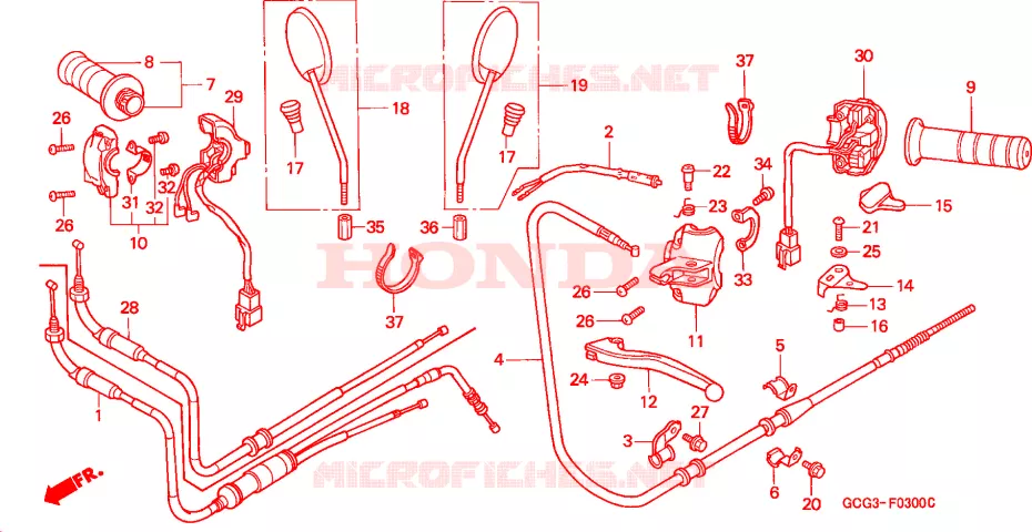 LEVIER DE GUIDON - CABLE - COMMODO Honda SCOOTER 50 SKY 2000  SGX50SY