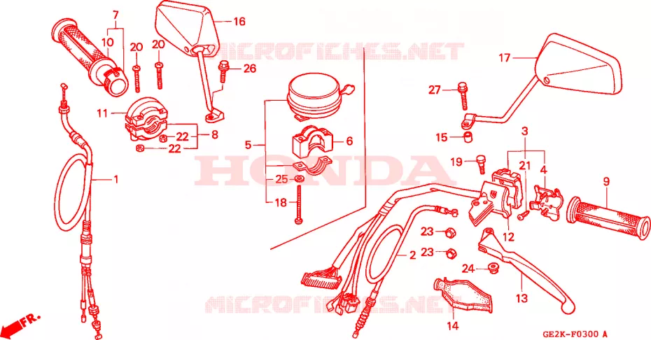LEVIER DE GUIDON - CABLE - COMMODO Honda MOTO 50 NSR 1993  NSR50SP