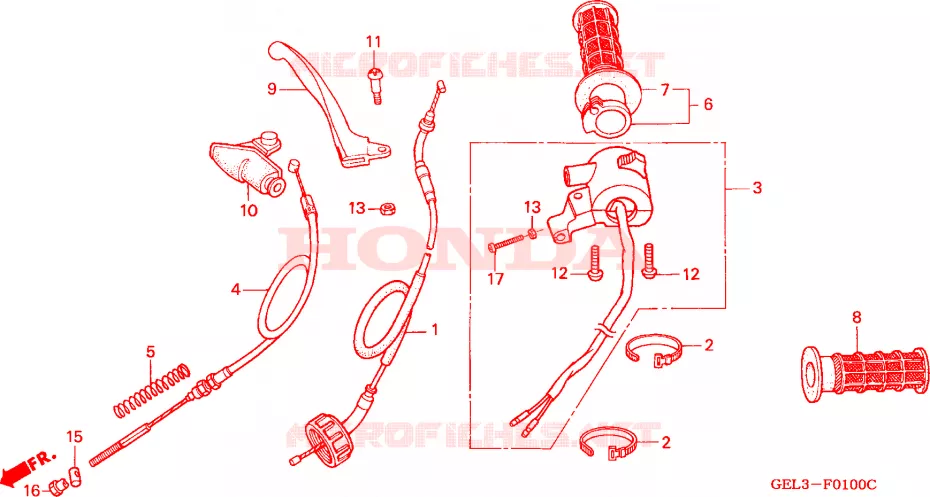 LEVIER DE GUIDON - CABLE - COMMODO Honda MOTO 50 XR 2001  XR50R1