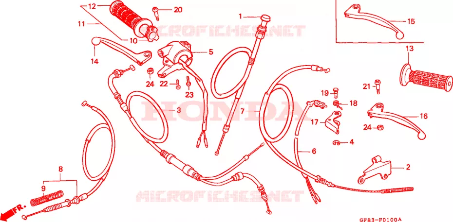 LEVIER DE GUIDON - CABLE - COMMODO Honda MOTO 50 QR 1996  QR50R