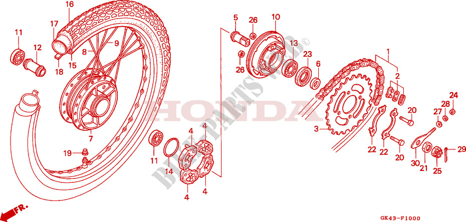 ROUE ARRIERE pour Honda CUB 50 DELUXE de 1986