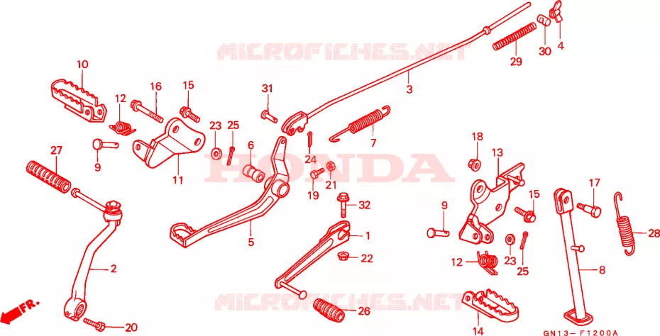 PEDALE - BEQUILLE - REPOSE PIED Honda MOTO 80 XR 1987  XR80RH