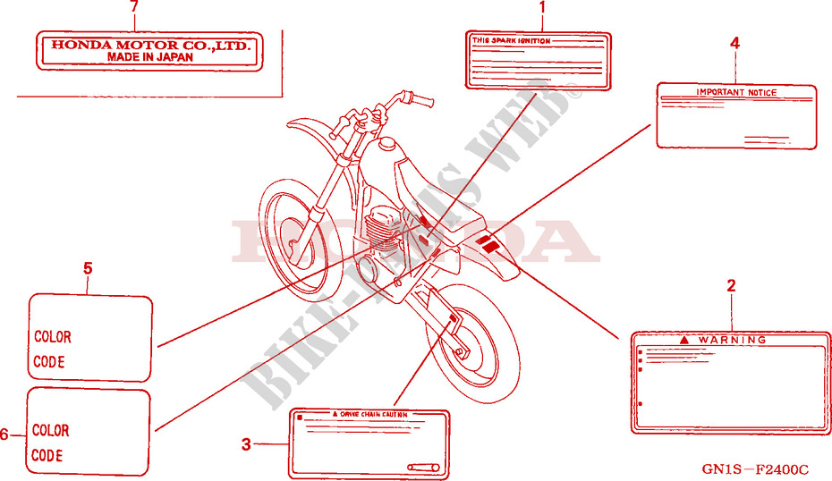 ETIQUETTE DE PRECAUTIONS pour Honda XR 80 de 2000