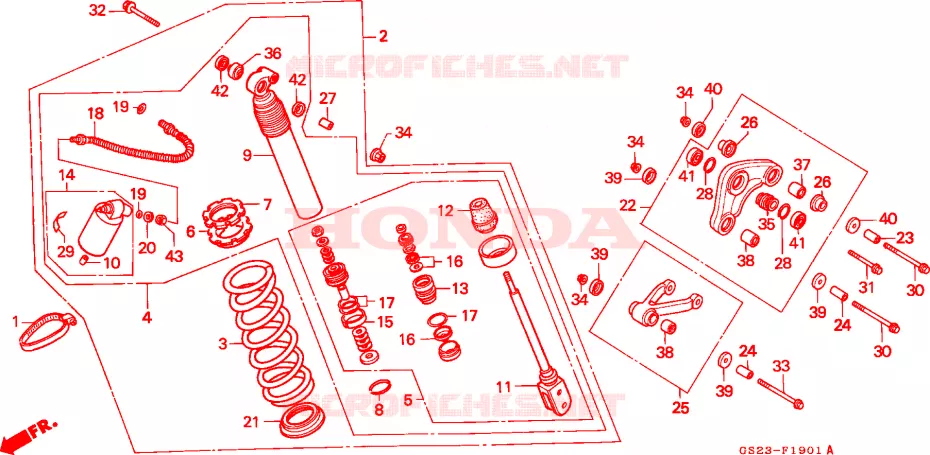 AMORTISSEUR ARRIERE (CR80RN/RP/RR) Honda MOTO 80 CR 1992  CR80RN