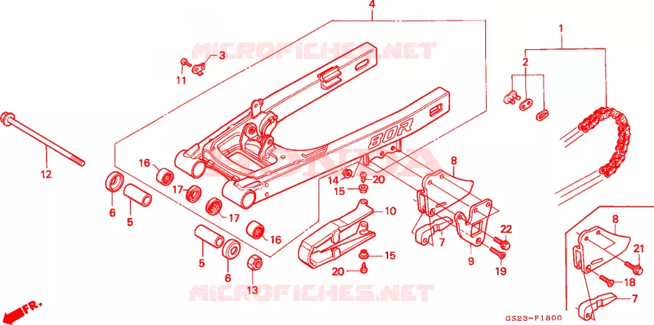 BRAS OSCILLANT - CHAINE SECONDAIRE Honda MOTO 80 CR 1995  CR80RS