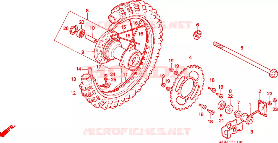 ROUE ARRIERE(CR80RL/RM) Honda MOTO 80 CR 1990  CR80RL