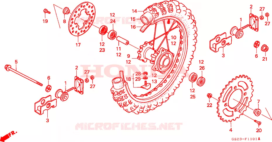 ROUE ARRIERE(CR80RN/RP/RR) Honda MOTO 80 CR 1993  CR80RP