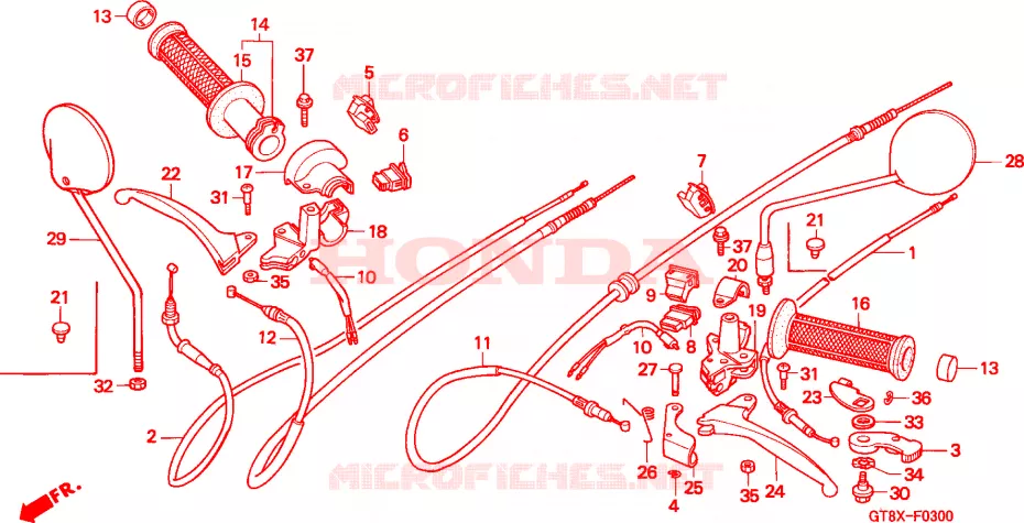 LEVIER DE GUIDON - CABLE - COMMODO Honda MOTO 50 WALLAROO 2001  PK50M1