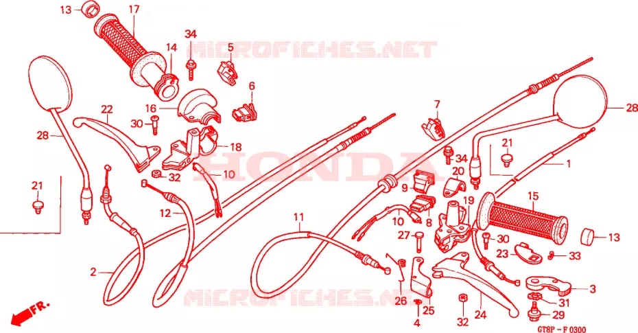 LEVIER DE GUIDON - CABLE - COMMODO Honda MOTO 50 WALLAROO 1993  PK50SMP