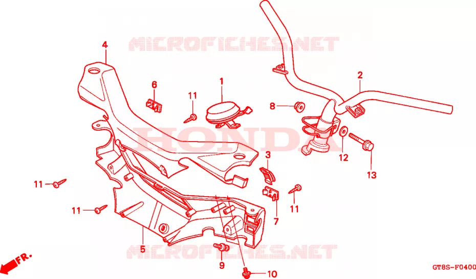 GUIDON - CARENAGE Honda MOTO 50 WALLAROO 1996  PK50SMS