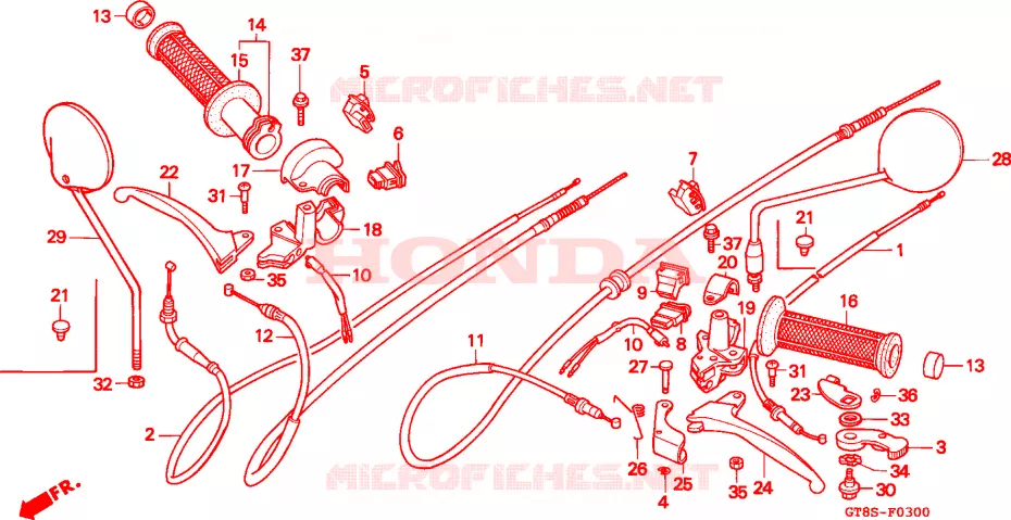 LEVIER DE GUIDON - CABLE - COMMODO Honda MOTO 50 WALLAROO 1997  PK50SS