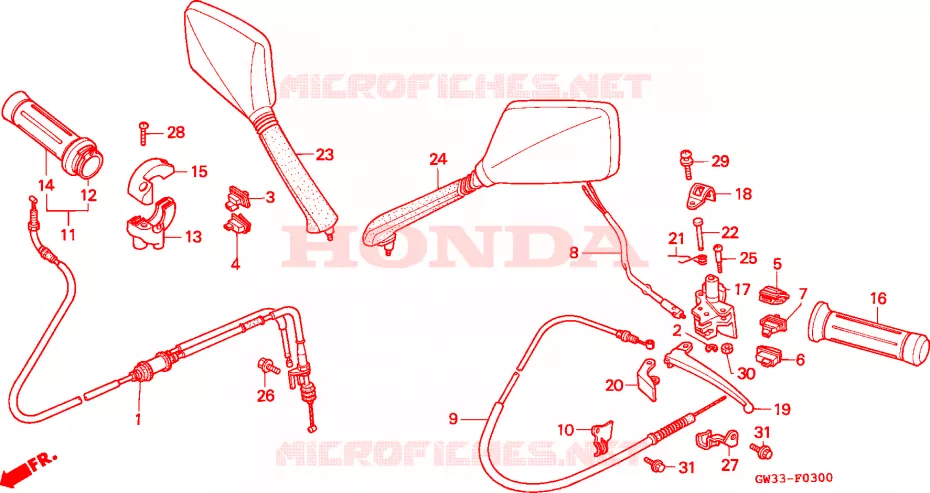 LEVIER DE GUIDON - CABLE - COMMODO Honda SCOOTER 90 YUPY 1991  NH90M