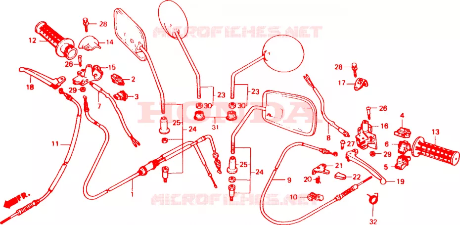 LEVIER DE GUIDON - CABLE - COMMODO Honda SCOOTER 50 VISION 1990  SA50J
