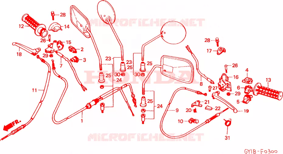 LEVIER DE GUIDON - CABLE - COMMODO Honda SCOOTER 50 VISION 1991  SA50M
