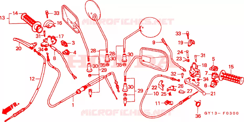 LEVIER DE GUIDON - CABLE - COMMODO Honda SCOOTER 50 VISION 1994  SA50SR