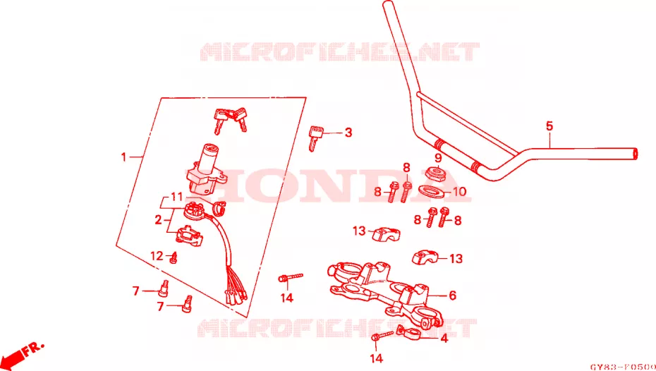 GUIDON - TE DE FOURCHE Honda MOTO 75 CRM 1990  CRM75RL