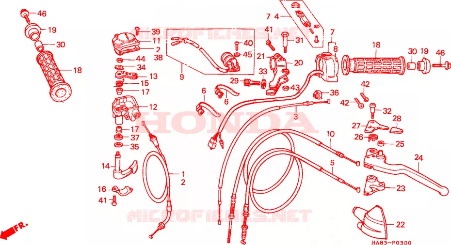 CABLES - COMMODOS - LEVIERS - POIGNEES Honda ATV 250 FOURTRAX 1987  TRX250H