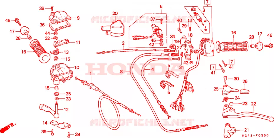 CABLES - COMMODOS - LEVIERS - POIGNEES Honda ATV 300 FOURTRAX 1991  TRX300FWM