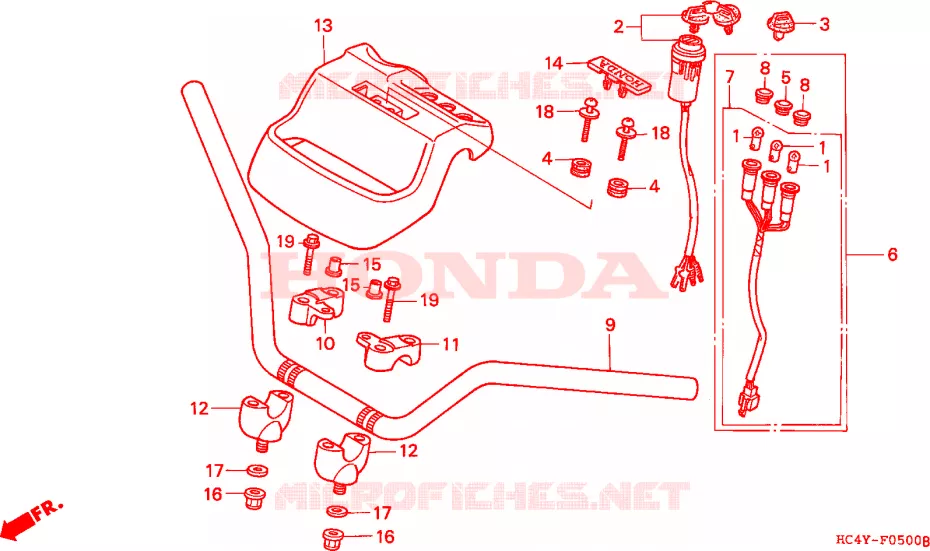 GUIDON - CONTACTEUR A CLE Honda ATV 300 FOURTRAX 1994  TRX300FWR