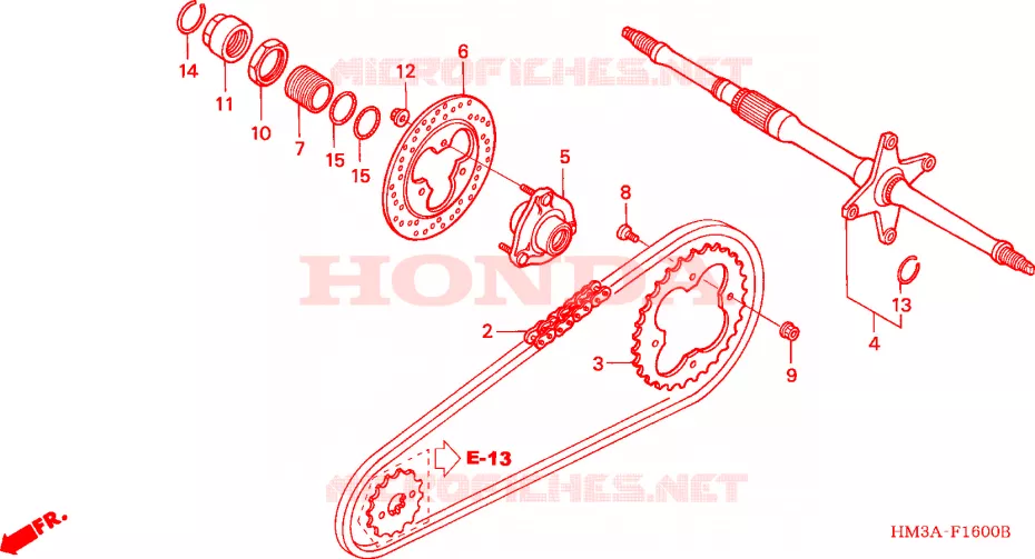 ARBRE DE ROUE ARRIERE - CHAINE SECONDAIRE Honda ATV 300 FOURTRAX 2002  TRX300EX2