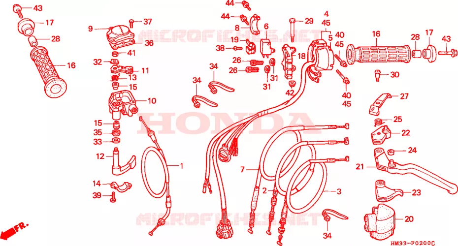 LEVIER DE GUIDON - CABLE - COMMODO Honda ATV 300 FOURTRAX 2000  TRX300EXY