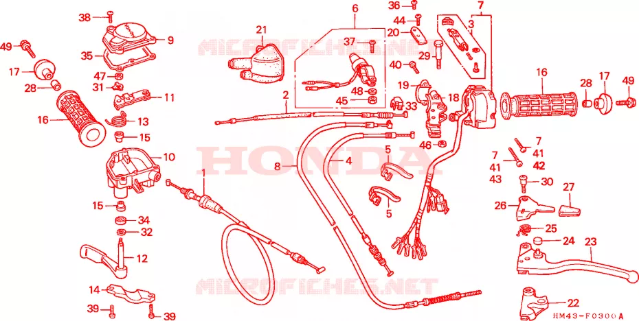 CABLES - COMMODOS - LEVIERS - POIGNEES Honda ATV 300 FOURTRAX 1996  TRX300T