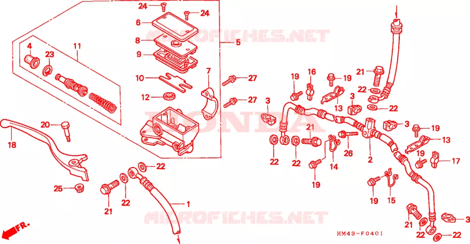 MAITRE CYLINDRE DE FREIN AVANT Honda ATV 300 FOURTRAX 1998  TRX300FWW