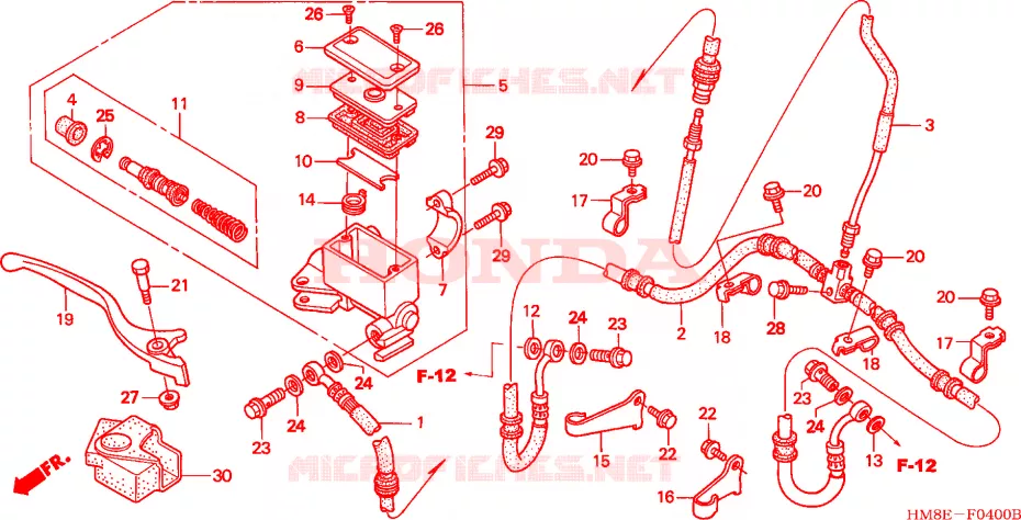 MAITRE CYLINDRE DE FREIN AVANT Honda ATV 250 FOURTRAX 2002  TRX250TM2