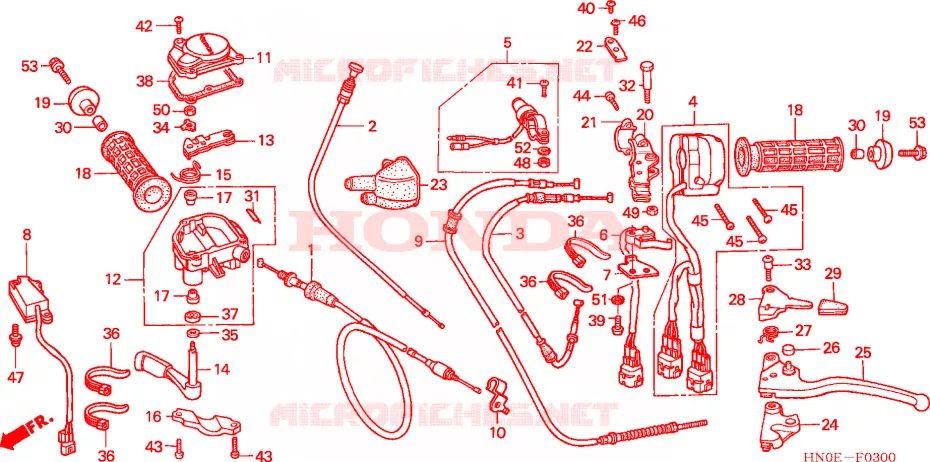 LEVIER DE GUIDON/COMMUTATEUR/CABLE(TRX450FE) Honda ATV 450 FOURTRAX 2002  TRX450FE2