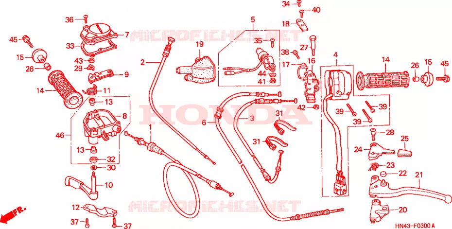 CABLES - COMMODOS - LEVIERS - POIGNEES Honda ATV 350 FOURTRAX 2003  TRX350TM3