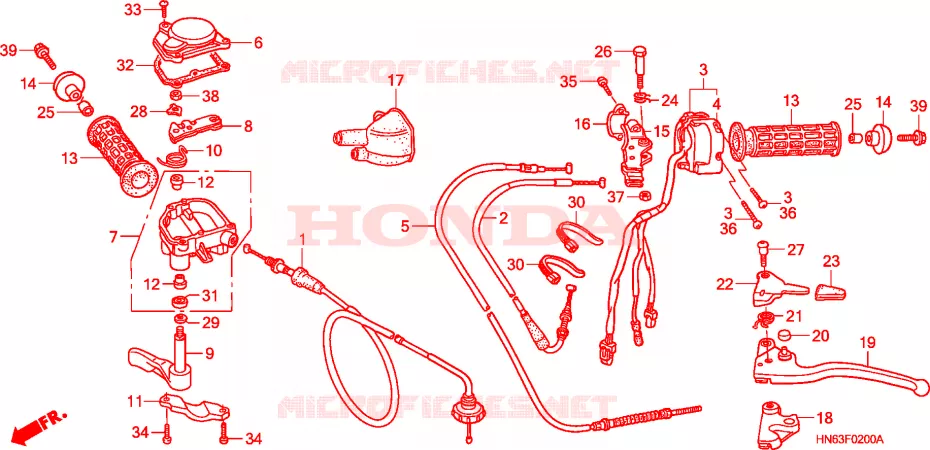 COMMODOS - POIGNEES (TRX250EX1/2/3/4/5) Honda ATV 250 FOURTRAX 2003  TRX250EX3