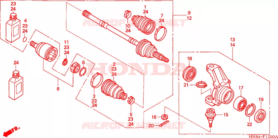 ARBRE DE ROUE AVANT Honda ATV 650 FOURTRAX 2004  TRX650FA4