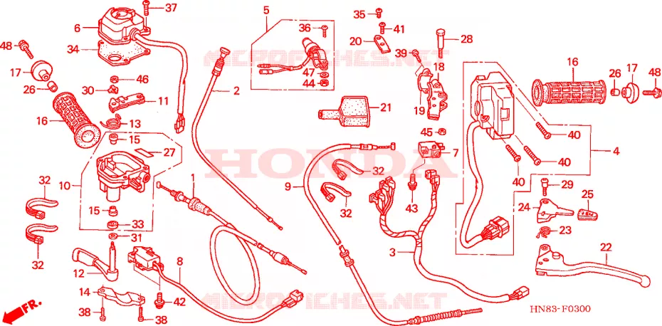 LEVIER DE GUIDON - CABLE - COMMODO Honda ATV 650 FOURTRAX 2004  TRX650FA4